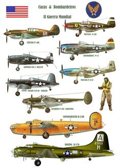 various types of airplanes are shown in this image