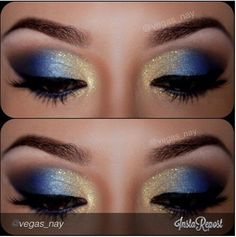 Blue And Gold Makeup, Yellow Eye Makeup, Make Up Designs, Drag Make-up, Trendy Eyeshadow, Gold Eye Makeup, Smink Inspiration, Eye Makeup Steps, Beauty Make-up