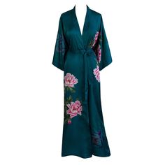 Kimono Long Robe - Peony & Bird (black) Bathrobes For Women, Short Kimono Robe, Very Short Dress, Old Shanghai, Beautiful Kimonos, Rockabilly Dress, Cap Dress, Womens Kimono, Print Kimonos