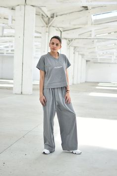 "Loungewear Set of 2, Wide Leg Pants, Short Sleeve Top ◈ Stylish and chic fashion is our shared dream! You can be sure that this piece is made with a lot of love and craftsmanship. ◈ S I Z I N G ◈ The model wears size S. This item is available from XS to 2XL. Please, have a look at my Size Chart below before placing your order. The model in the picture is 63'' (160 cm) tall. ◈ D E L I V E R Y ◈ This item will be shipped in up to 5 days after your order was placed. We use Express worldwide shippi Casual Loungewear Sets With Ankle-length Pants, Casual Relaxed Fit Pant Set For Loungewear, Casual Cotton Loungewear Pant Set, Casual Relaxed Fit Pant Set With Pockets, Casual Cotton Wide Leg Sets, Casual Cotton Pant Set With Straight Pants, Casual Sets With Relaxed Fit Ankle-length Pants, Casual Relaxed Fit Cotton Pant Set, Casual Pant Set With Relaxed Fit Straight Pants