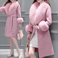 Premium Quality Womens Warm Faux Fur Collar Trench Coat Belted Jacket Wool Fleece Parka Outwear, Womens Coats Jackets Pink Christmas Coat, Woolen Coat Woman, Fur Collar Jacket, Fur Collar Coat, Real Fur Coat, Long Wool Coat, Collared Coat, Outwear Jackets, Wool Blend Coat