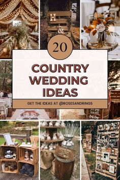 many different pictures with the words country wedding ideas