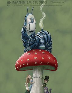 an image of a mushroom with people sitting on it and the caption is magism studies