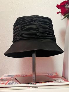 Black Satin Ruffle Bucket Hat  -21 inch circumference  -Handmade in NYC  -Lined with Black Satin Ruffle Bucket Hat, Plaid Bucket Hat, Embroidered Bucket Hat, Black Bucket Hat, Black Bucket, Bucket Hat Black, Crochet Bucket Hat, Bucket Hats, Pink Plaid