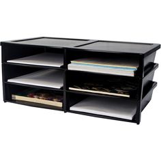 Storex Quick Stack 6-sorter Organizer - 500 x Sheet - 6 Compartment(s) - Compartment Size 8.75" x 11.50" x 2" - 8.7" Height x 13.6" Width20.5" Length - Black - Plastic - 1 Each Six-compartment literature organizer features a quick-stack design that snaps together in seconds without requiring any tools to quickly create a customizable storage space. Durable plastic construction is sturdy enough to hold up to 500 sheets of letter-size papers in each compartment. Its open front allows you to quickly store and retrieve your documents for convenient use. Literature organizer is perfect for storing magazines, books, forms and more. Literature Organizer, Magazine Files, Office Files, Compartment Organizer, Office Supply Organization, Desk Organization Office, Book Holders, File Box, Paper Storage