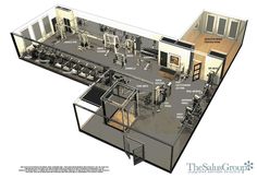 an image of a gym floor plan with all the equipment and accessories needed to build it