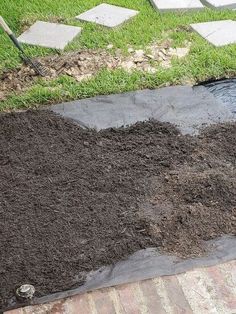 a patch of dirt sitting on top of a sidewalk