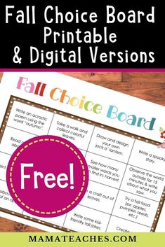 a printable fall choice board and digital versions