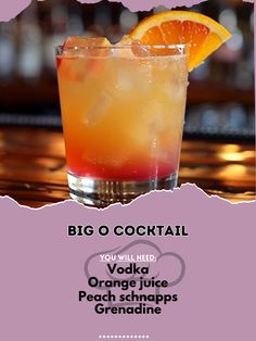 🍸 Enjoy the refreshing Big O Cocktail! 🍸 #BigOCocktail #RefreshingDrink Big O Cocktail Ingredients: Vodka (1 oz) Orange juice (1 oz) Peach schnapps (1/2 oz) Grenadine (splash) Instructions: Fill a shaker with ice and add vodka, orange juice, peach schnapps, and grenadine. Shake well and strain into a chilled glass. Savor this refreshing and fruity cocktail! 🍸✨ #RecipeInspire #FruityDrink #Cheers Peach Vodka Drinks, Peach Schnapps Drinks, Peach Vodka