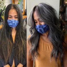 Brunette Transitioning to Gray Salt And Pepper Hair Color, Pepper Hair Color, Dark Grey Hair Color, Grey Brown Hair, Natural Dark Hair, Pepper Hair, Grey Hair Transformation, Dark Brunette Hair, Salt And Pepper Hair