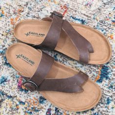 Size 9 Women's Shauna Sandals Color: Walnut Adjustable Buckle Cork Midsole Eastland Exclusive Active Memory Foam, Supports And Forms To Your Foot Leather Upper, Fabric Lining Never Worn, Brand New