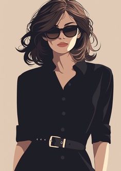 a woman wearing sunglasses and a black dress