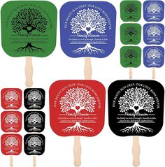 four paddles with trees on them and the words family tree printed on each one