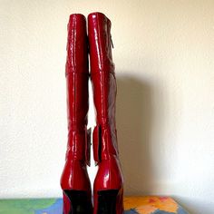 Women’s Size 5.5 Red Boot, With Gold & Silver Gem Studded Buckle. Brand New, Never Been Worn Fitted Patent Leather Boots With Red Sole, Red Fitted Patent Leather Boots, Fitted Red Patent Leather Boots, Fitted Red Boots For Summer, Red Fitted Square Toe Heels, Fitted Red Square Toe Heels, Red Boots, Style Board, Shoes Heels Boots