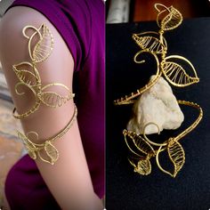 "Spiral Upper Arm cuff, Forest Nymph Arm Band, Brass Upper Arm Bracelet, Upper Arm Band, brass jewelry, Arm cuff bracelet, If you want to change the usual look, it's simple, put a upper arm bracelet! The  upper arm bracelet is an original jewelry. The upper arm bracelet is universal: in any fullness will look perfect. He does not press and pulls your hand. You go all day and not to think about it - it is so comfortable. This bracelet is open and easily adjusts to the size of your arm (9 - 12 inc Unique Gold Body Jewelry For Wedding, Wire Wrapped Gold Bracelets For Festival, Gold Wire Wrapped Bracelets For Festivals, Gold Wire Wrapped Bracelet For Festival, Gold Wearable Art Jewelry For Festivals, Adjustable Gold Brass Body Jewelry, Handmade Spiral Gold Cuff Bracelet, Handmade Gold Spiral Cuff Bracelet, Unique Gold Wire Wrapped Bracelets