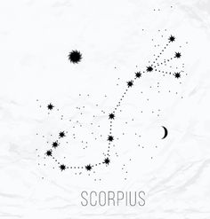 the zodiac sign scorpius on crumpled paper with stars and moon in the sky