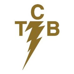 the c t b logo is shown in gold and white with a lightning bolt on it