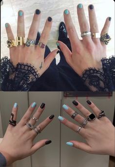 Harry Styles nails, harry styles nails’ colour, harry styles black and cyan nails Black Colour Nails, Harry Styles Nails Acrylic, Harry Styles Nail Inspo Acrylic, Black And Colour Nails, Harry Style Nail, Harry Styles Inspired Nails Acrylic, Harry Style Nail Ideas, Acrylic Nails Harry Styles, Harry Nails Inspired