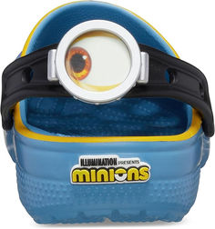 a blue and yellow toy with a magnifying lens