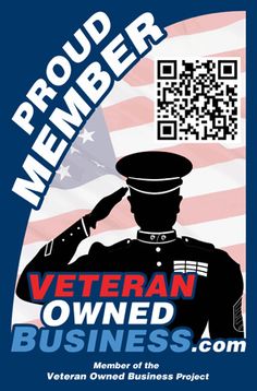 the veteran owned business logo with an image of a man in uniform saluting for service