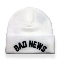 DIAMOND SUPPLY CO 1976 BAD NEWS WHITE BEANIE White Beanie, White Beanies, Bad News, T Shirt