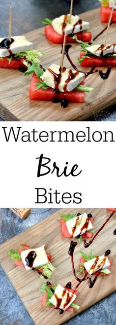 watermelon and brie bites on a cutting board