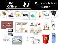 the office party printables bundle is displayed on a white background with red cups