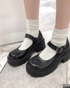 Fisdy - Elevating Platform Mary Jane Pumps: Uniform Shoes with Thick Soles for Retro Style Uniform Shoes, Buckle Outfits, Zapatos Mary Jane, Rough Heels, Womens Mary Janes, Dressing Style, Platform Mary Janes, Mary Jane Shoes Womens, Uniform Fashion