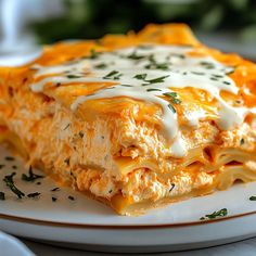 an enchilada is sitting on a plate with sauce drizzled over it