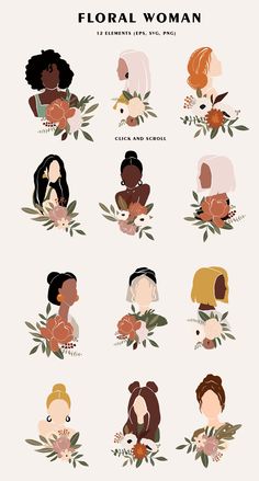 an image of women with flowers in their hair and the words floral woman on them