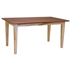 a wooden table with two legs on a white background