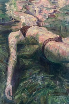 a painting of a person laying on the ground