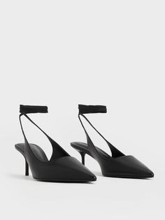 Black Textured Tie-Around Pointed-Toe Pumps | CHARLES & KEITH Online Shopping Shoes, Quick Outfits, Short Cocktail Dress, Charles Keith, Shop Shoes, Pointed Toe Shoes, Black Textures, Formal Style, Shoes Shop