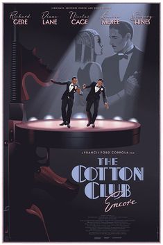 the cotton club movie poster with two men in tuxedos on top of a piano