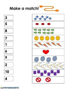 a worksheet for kids to learn how to make a match with numbers and symbols