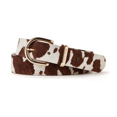 A new take on our best selling Cowhide belt with a slightly smaller and finer cowhide print with a polished gold buckle and loop. The Belmont Cowhide Belt is the ultimate little luxury, crafted from supple Italian hair on hide and centred around a polished gold buckle. A stunning blend of traditional craftsmanship and contemporary design, the Belmont is sure to elevate your everyday look and compliment your individual style. The perfect addition to every wardrobe. * Handmade in England * 32mm Wi Large Sheepskin Rug, Cowhide Belt, Italian Hair, Cowhide Cushions, Cowhide Print, Cowhide Bag, Accesories Jewelry, Luxury Belts, Gold Interior