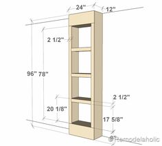 a drawing of a book shelf with measurements