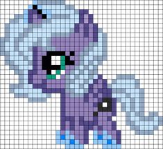 an image of a pixellated pony with blue eyes and purple hair, standing in front of a white background