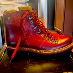 Brand New Jafa Boot In Red. Size 38 Casual Red Boots With Lug Sole, Red High-top Boots With Reinforced Heel, Red Casual Boots With Vibram Sole, Casual Red Boots With Vibram Sole, Red Leather Casual Boots, Red Casual Leather Boots, Casual Red Leather Boots, Casual Red Boots With Flat Heel, Casual Red Flat Heel Boots