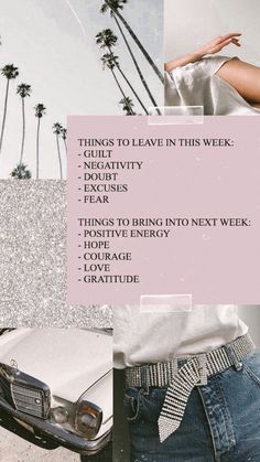 a collage of photos with palm trees in the background and text that reads things to leave in this week