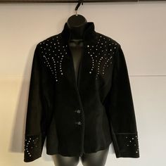 Lamb Suede Jacket By Renegade Spirit. Adorned With Rhinestones On Front And Back Made In The Usa. Large Suede Jacket, Leather Jackets, Made In The Usa, Jackets & Coats, Jackets For Women, Leather Jacket, Leather, Women Shopping, Black