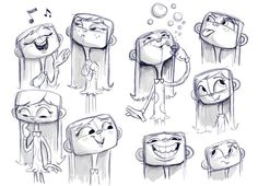 some cartoon characters with different expressions on their faces