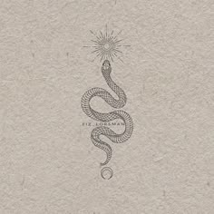 a drawing of a snake on top of a piece of paper with the sun above it