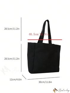 BirdinBag - Spacious Polyester Black Shopper Bag with Minimalist Design Black Square Canvas Bag For School, Casual Black Square Canvas Bag, Black Square Canvas Bag For Daily Use, Black Square Canvas Shopping Bag, Square Black Bag With Pockets, Black Square Bag With Pockets, Black Square Bags With Pockets, Black Square Canvas Bag With Adjustable Strap, Minimalist Black Rectangular Bag