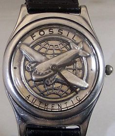 Fossil Airplane Watch Vintage Pilots Collectors Pewter Retro Silver Watch With Analog Display, Retro Silver Watch Accessories With Subdials, Vintage Silver Watch With Analog Display, Silver Retro Watch Accessories With Subdials, Vintage Automatic Collectible Watches, Retro Automatic Silver Watches, Retro Silver Automatic Watch, Vintage Silver Automatic Watch, Retro Silver Automatic Watches