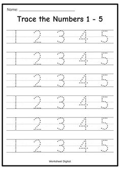 trace the numbers 1 - 5 worksheet for children to practice their handwriting and writing skills