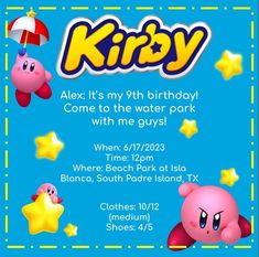 This video game inspired Kirby invitation takes you back to the 90's with in text phrases instead of the original 9th Birthday Party slogan.  This is perfect for any boy who loves video games! Party Slogans, 9th Birthday Party, Back To The 90's, 9th Birthday Parties, 9th Birthday, Love Gif, Boys Who, Kirby, Invitation Paper