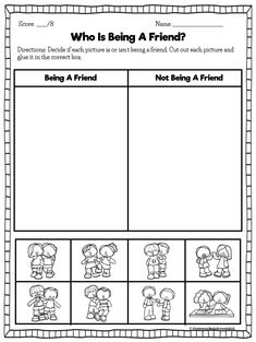 a printable worksheet to teach children about being a friend