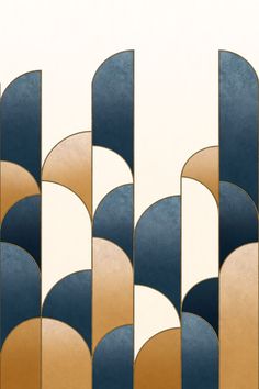 an art deco wallpaper with blue, gold and white shapes