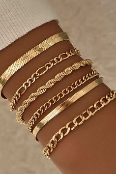 This item is In Stock We will ship your item right away. Details Occasion Casual Category Jewelry Material 100% Alloy Customize Bracelet, Texture Metal, Gold Bracelet Set, Beach Anklets, Snake Chain Bracelets, Jewelry Accessories Ideas, Jewelry Lookbook, Watches Women Fashion, Cuban Chain